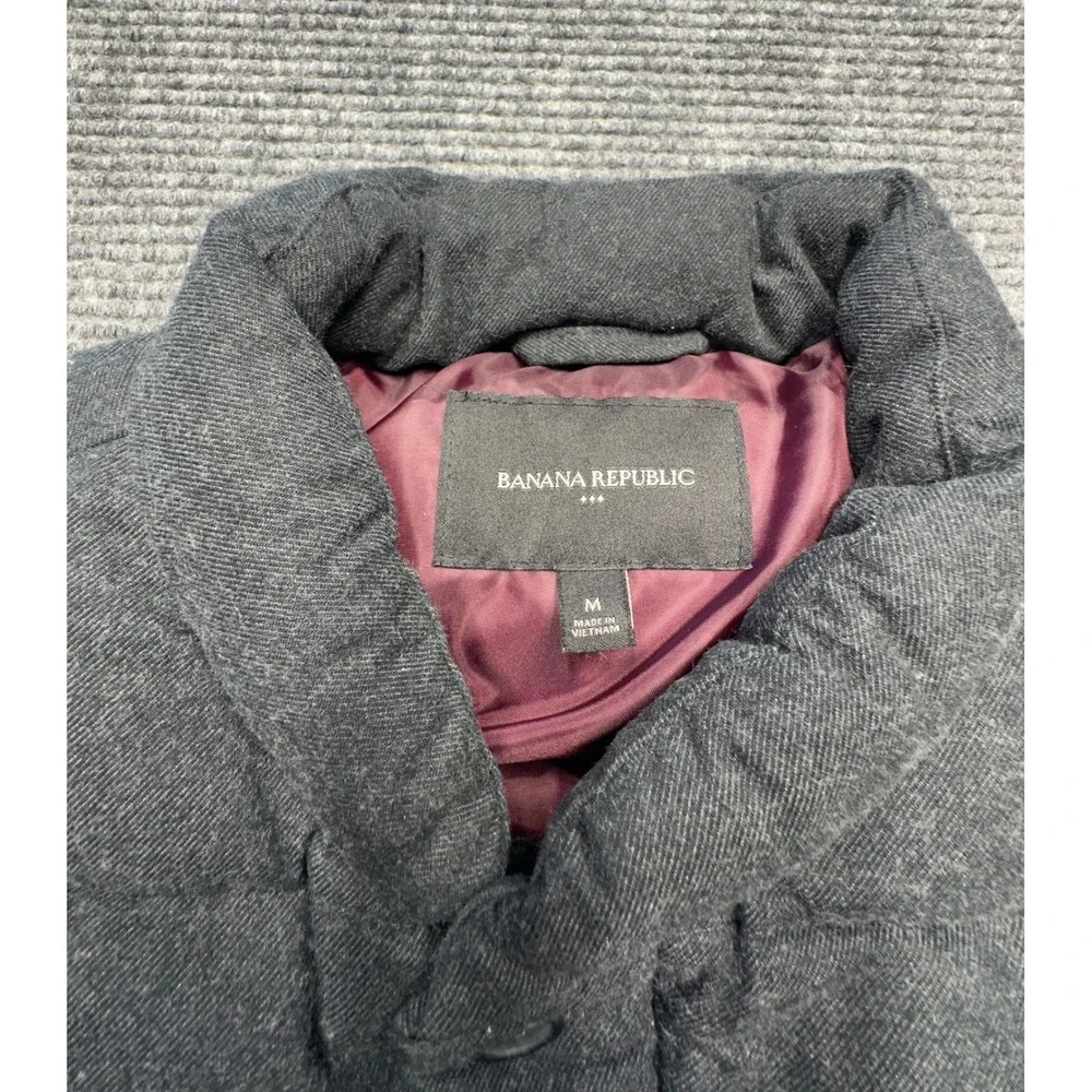 Banana Republic Puffer Vest Men M Gray Quilted Cotton Twill